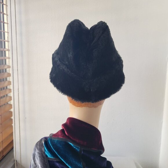 VINTAGE Black Russian Style Cossack Faux Fur with Neck Ear Flaps Hat (Size: S) - Picture 7 of 16